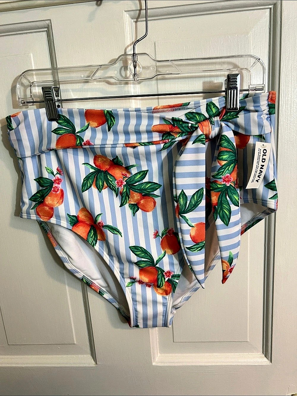 Old Navy High-Waisted Tie-Front Swim Bottom Striped with peaches. Size XL.